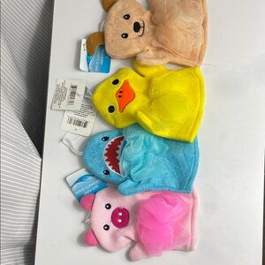 Cute Animal Bath Washcloths - Dog, Duck, Shark, Pig - Yellow, Blue, Pink, Brown
